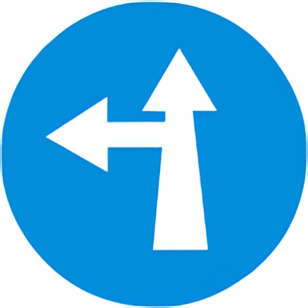Ahead or turn left traffic sign colored