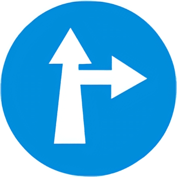 Ahead or turn right traffic sign colored