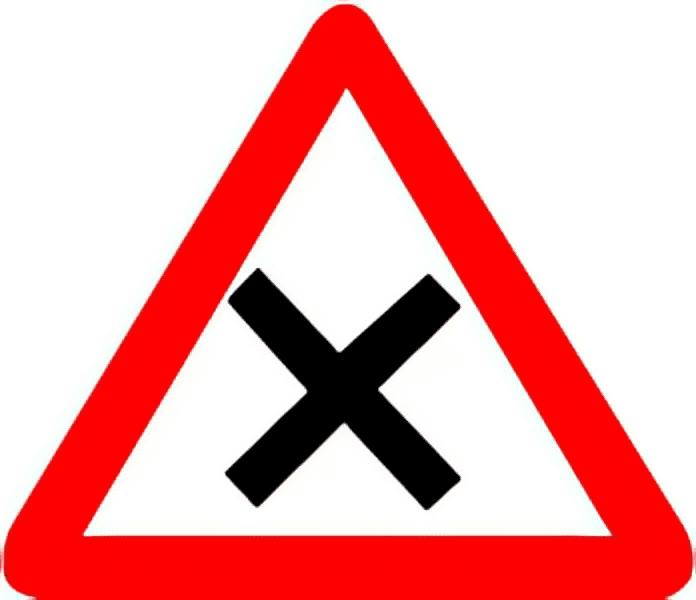 Crossroad traffic sign colored