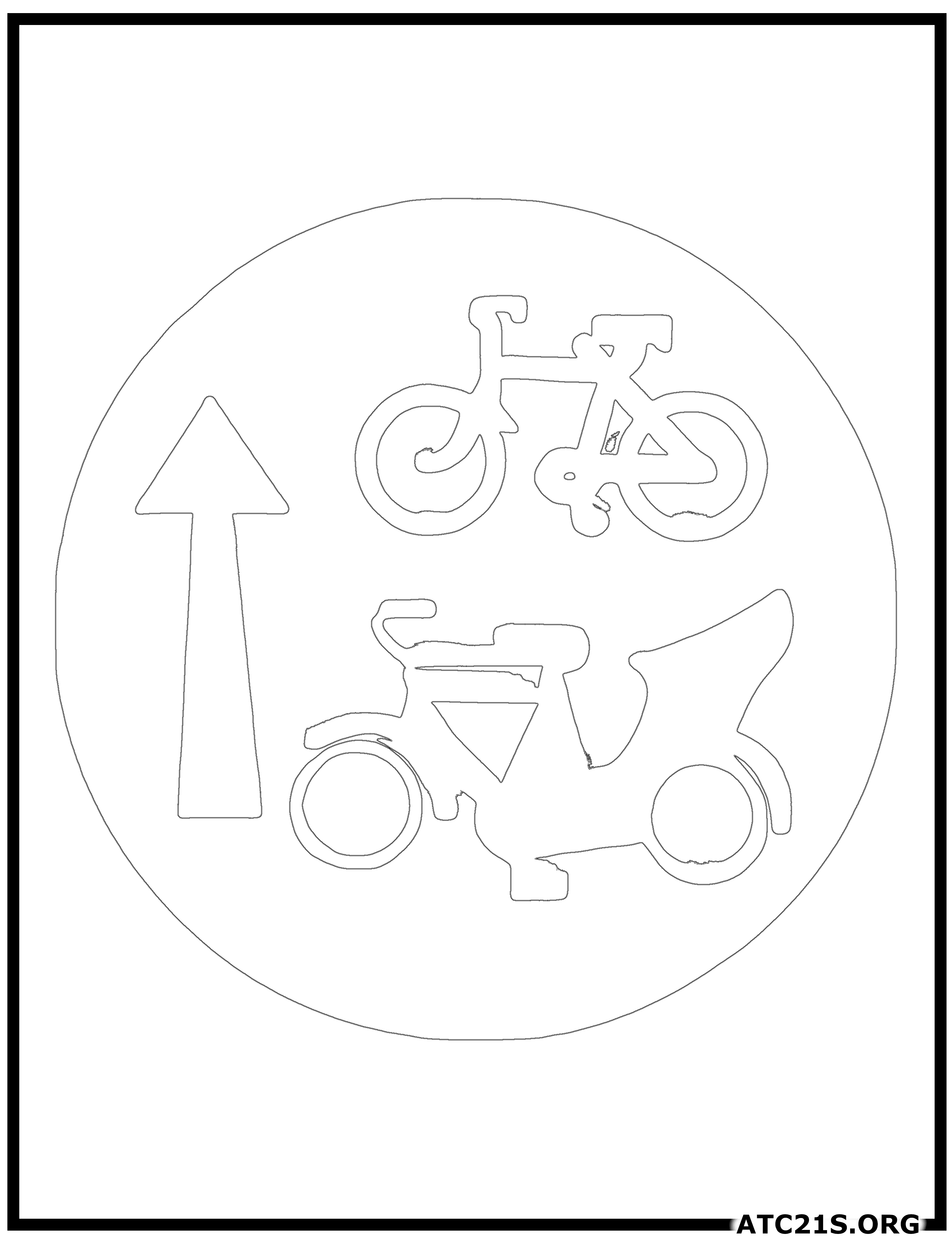 Cycle Rickshaw Track traffic sign coloring page