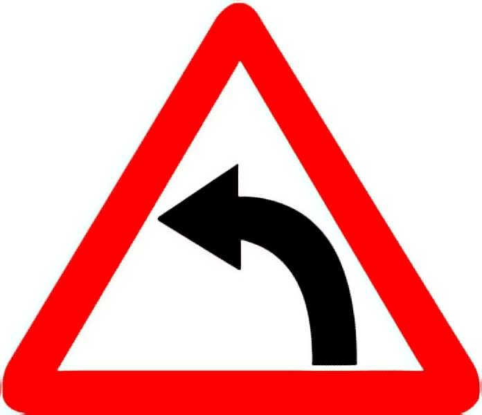 Left-hand curve traffic sign colored