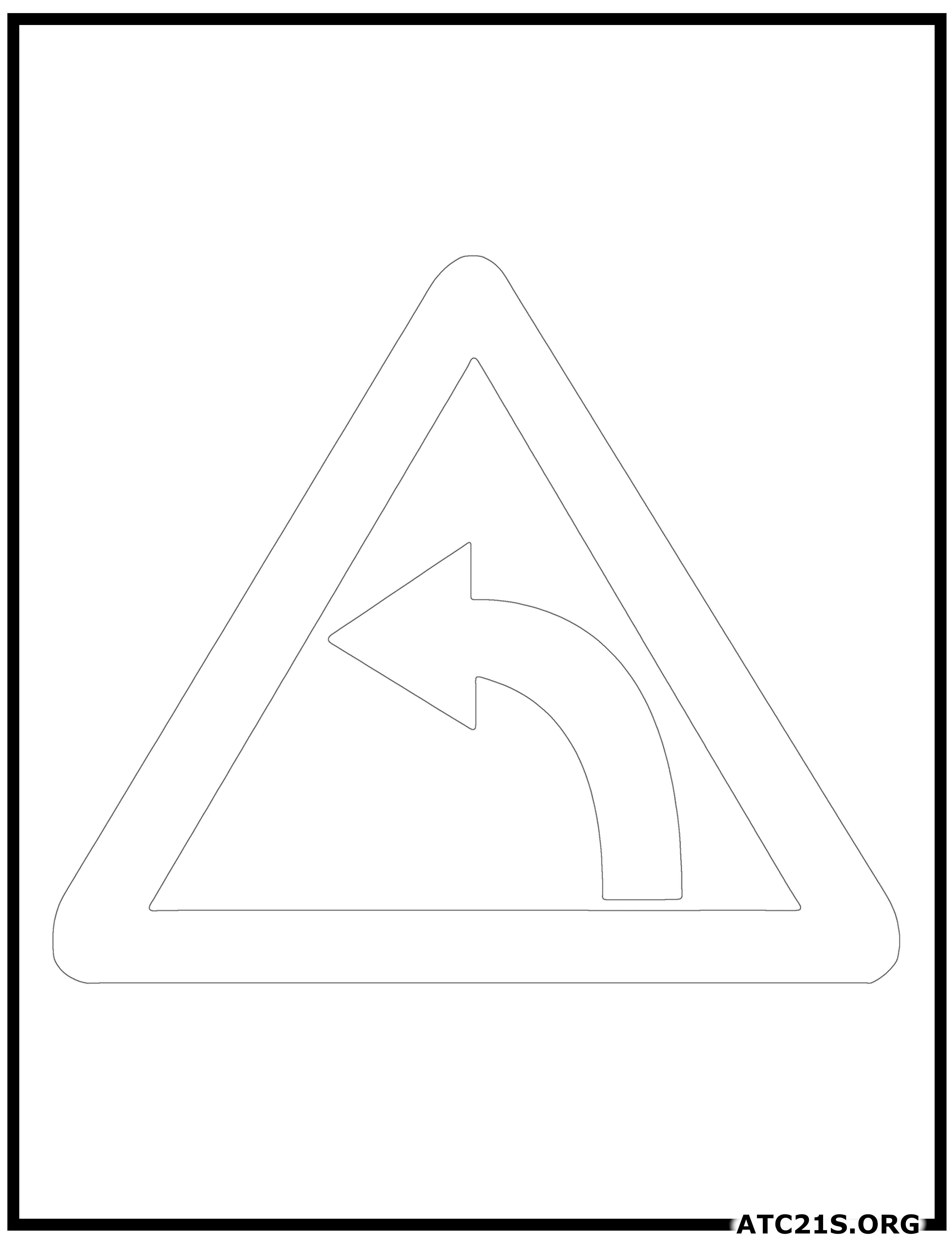 Left-Hand Curve traffic sign coloring page