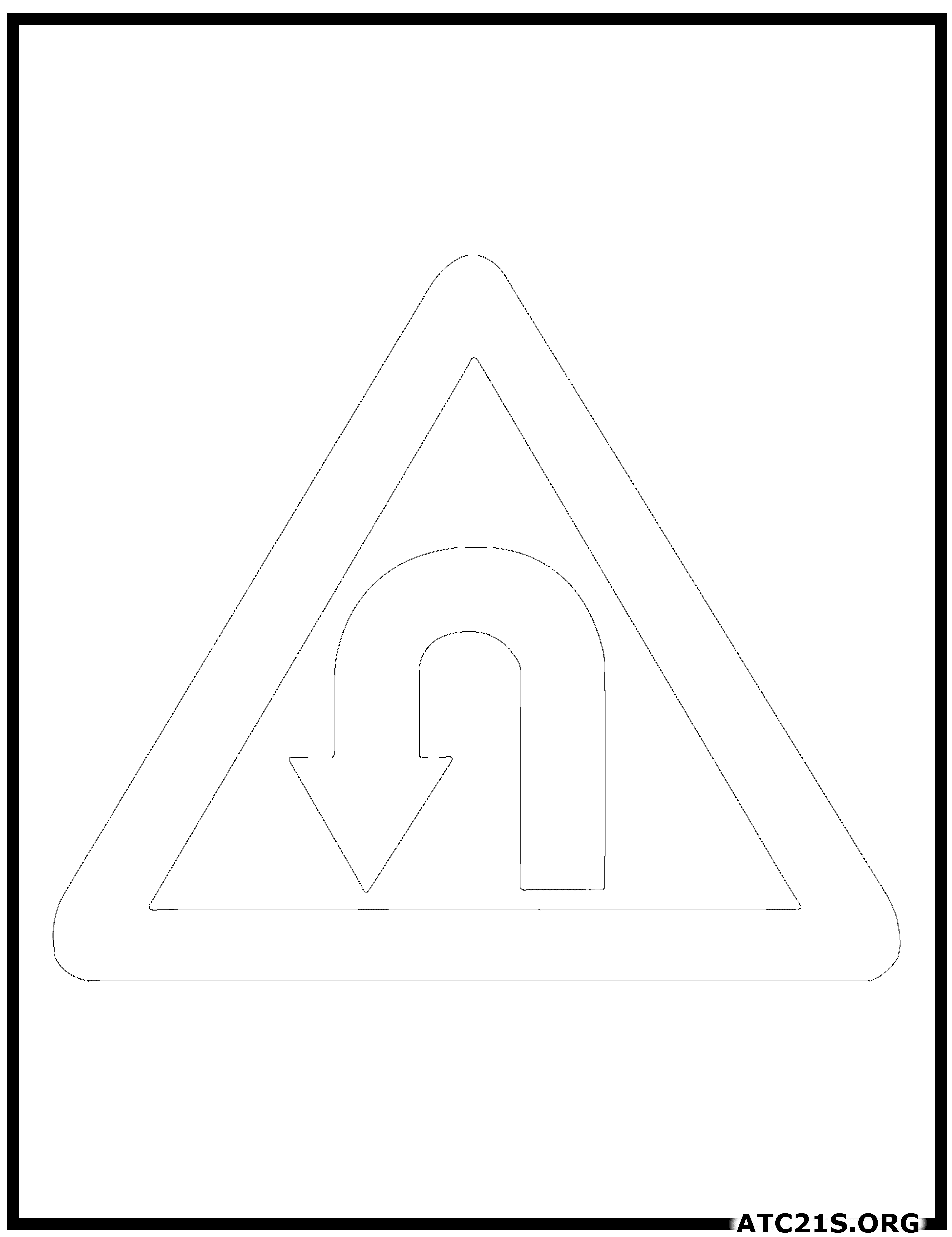 Left-Hand Pin Bend traffic sign coloring page