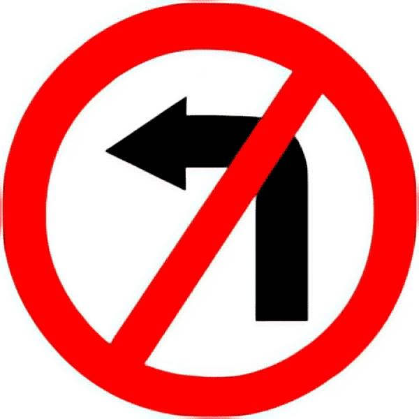 Left turn prohibited traffic sign colored