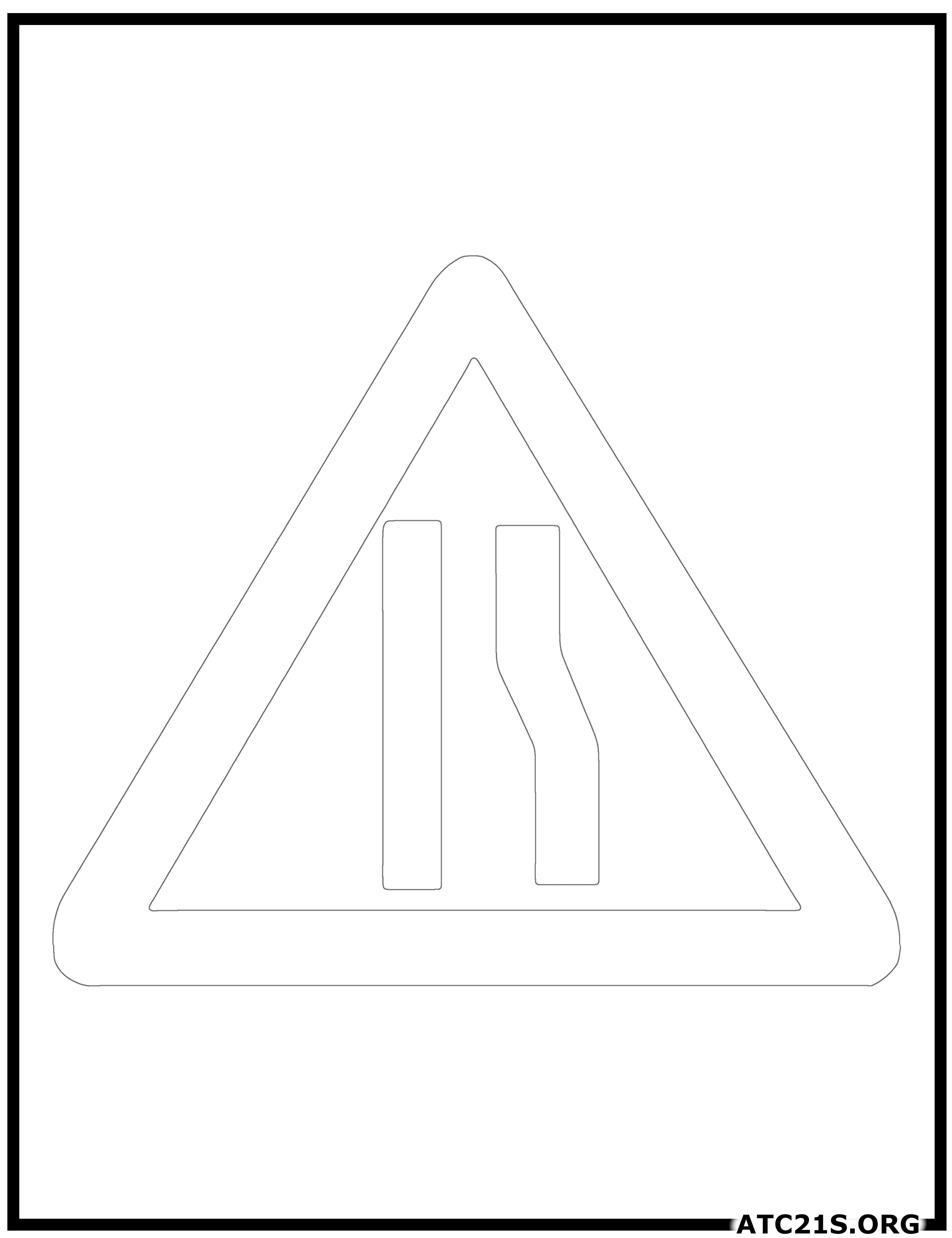 Reduced Carriageway traffic sign coloring page