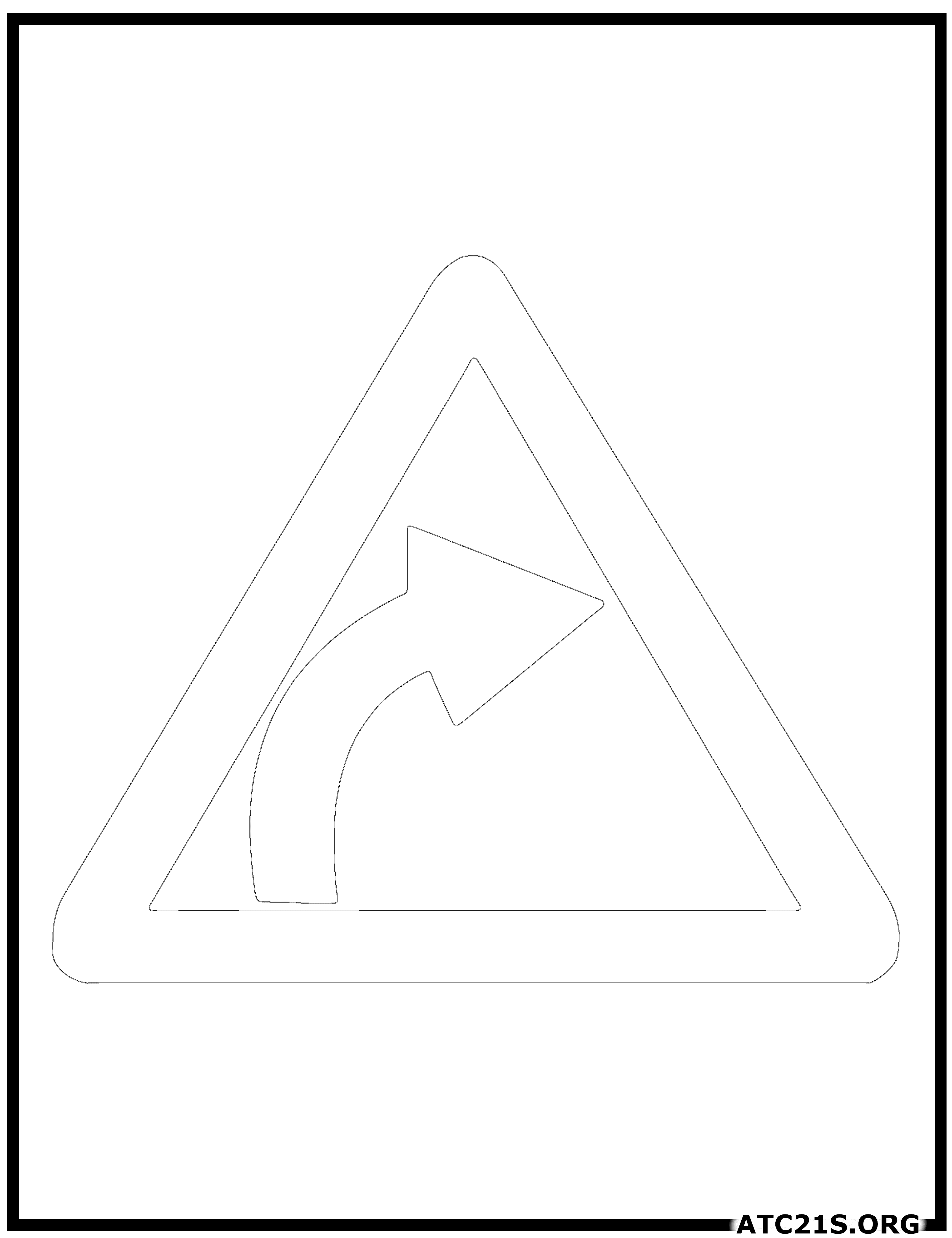 Right-Hand Curve traffic sign coloring page