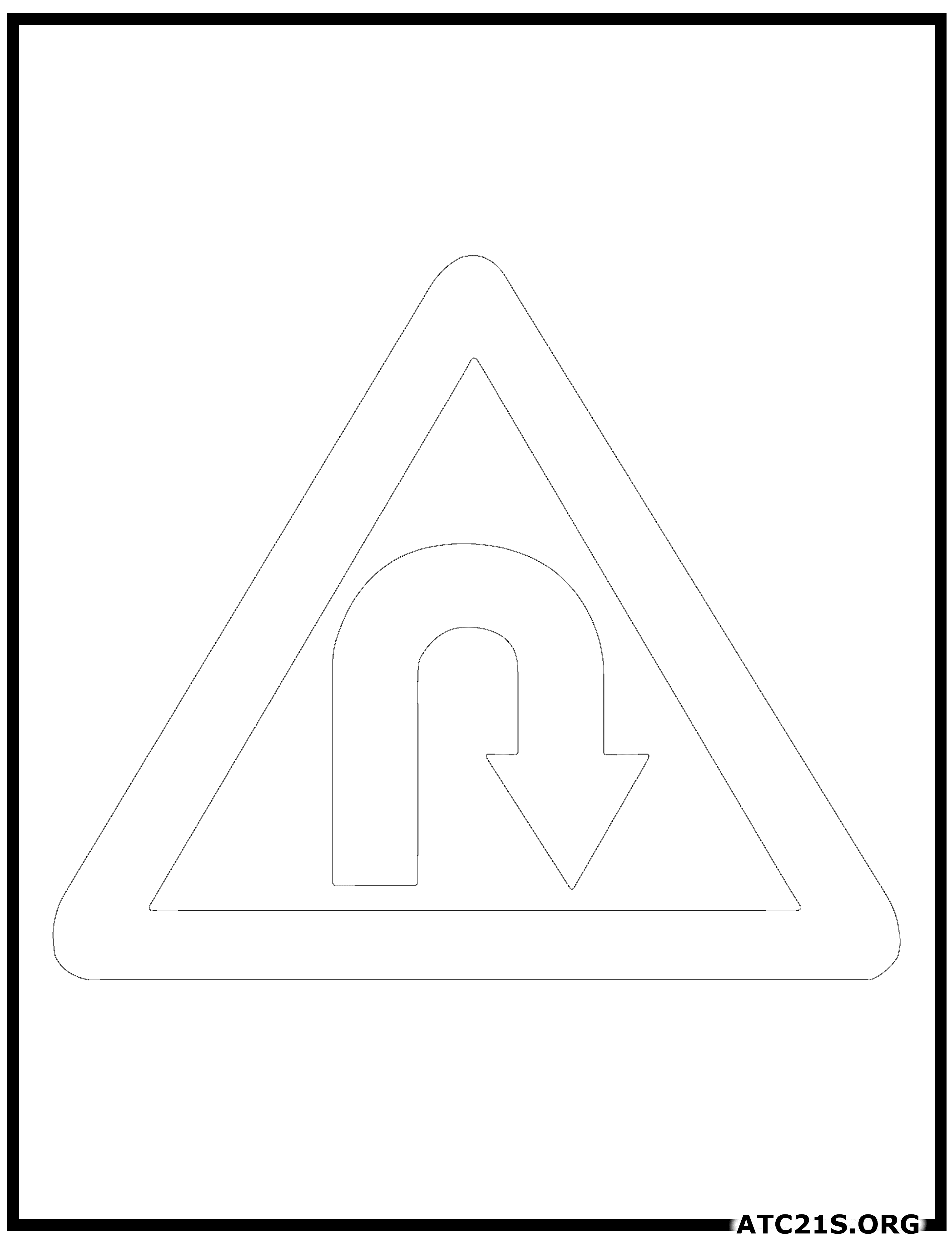Right-Hand Pin Bend traffic sign coloring page