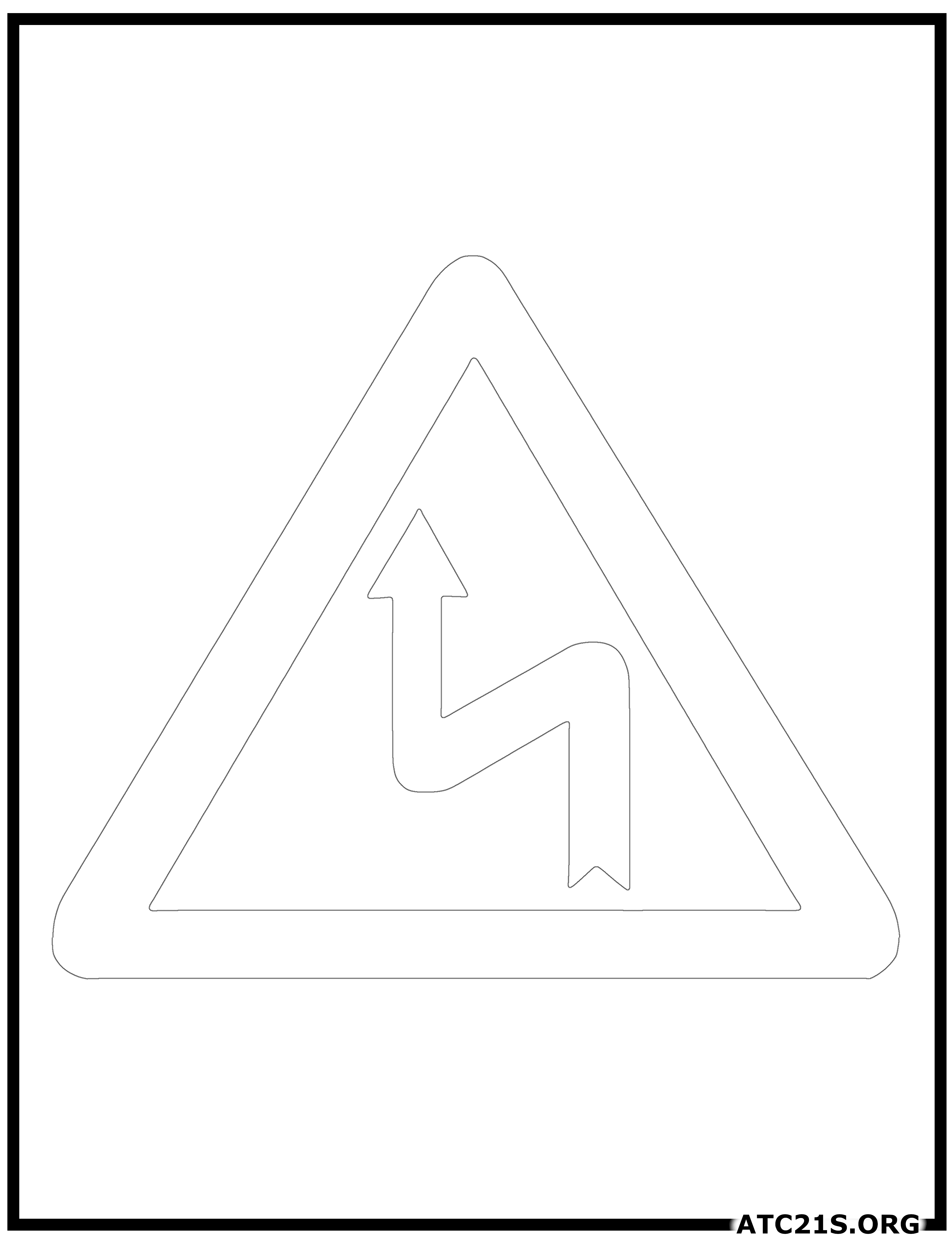 Right Reverse Bend traffic sign coloring page