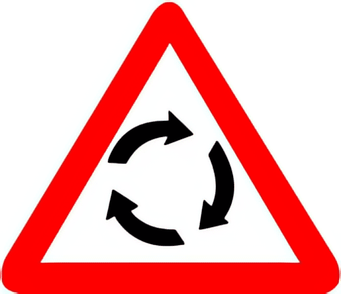 Roundabout traffic sign colored