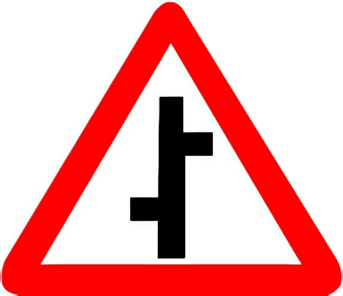 Staggered intersection traffic sign colored