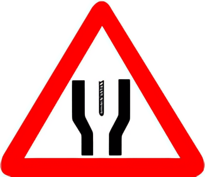 Start of dual carriageway traffic sign colored
