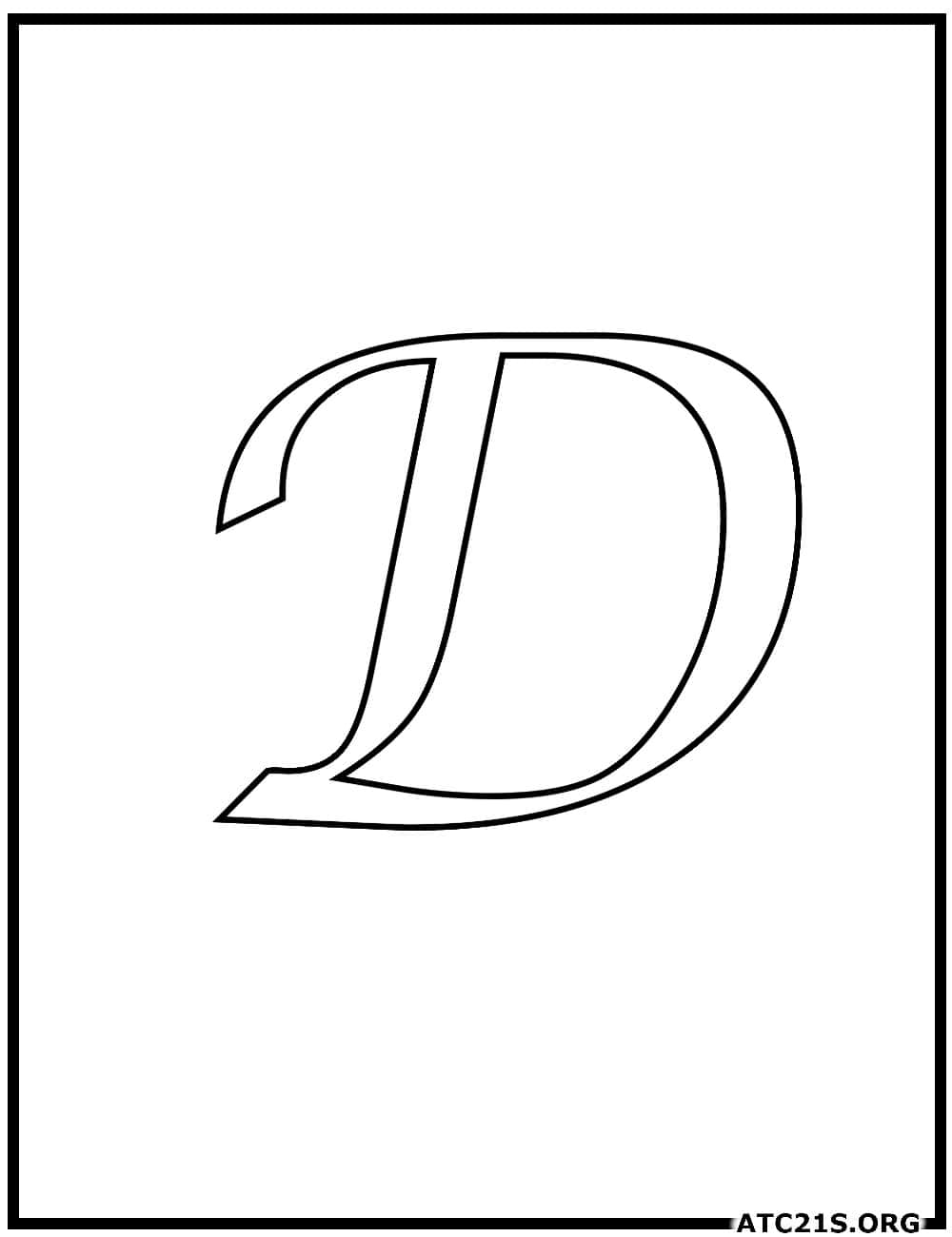 Letter D calligraphy uppercase coloring page