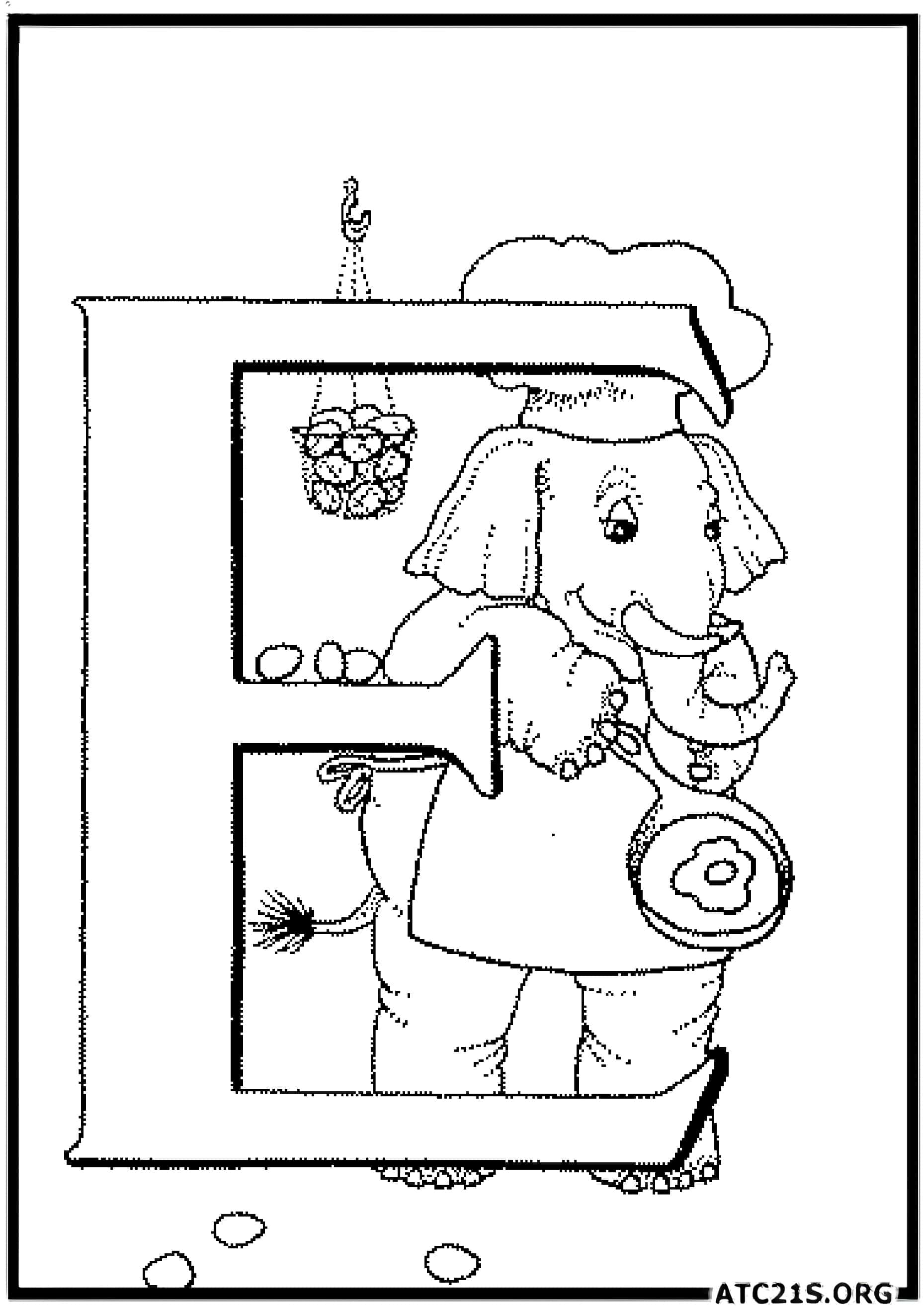 Letter E coloring page variant 2