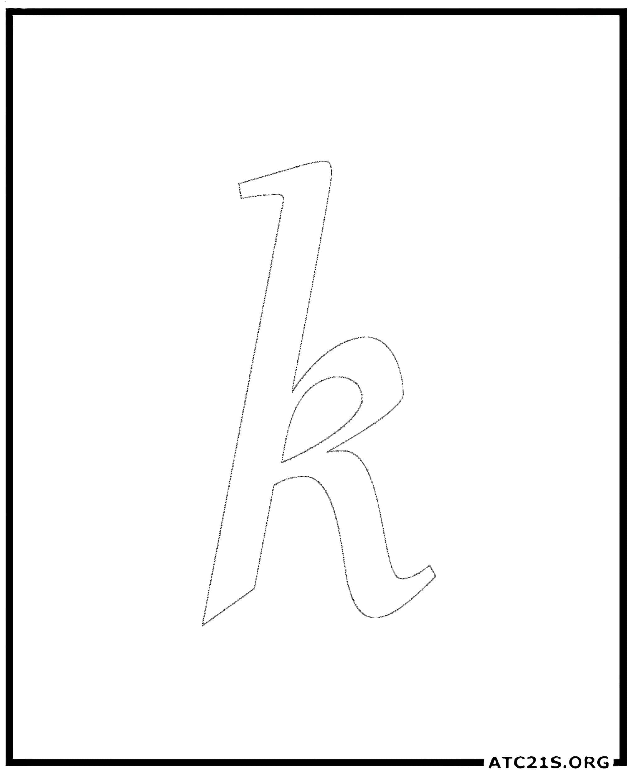 Letter K calligraphy lowercase coloring page