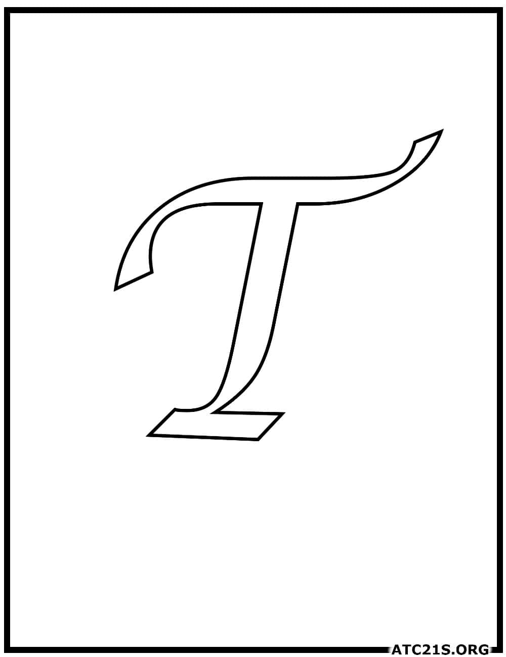Letter T calligraphy uppercase coloring page