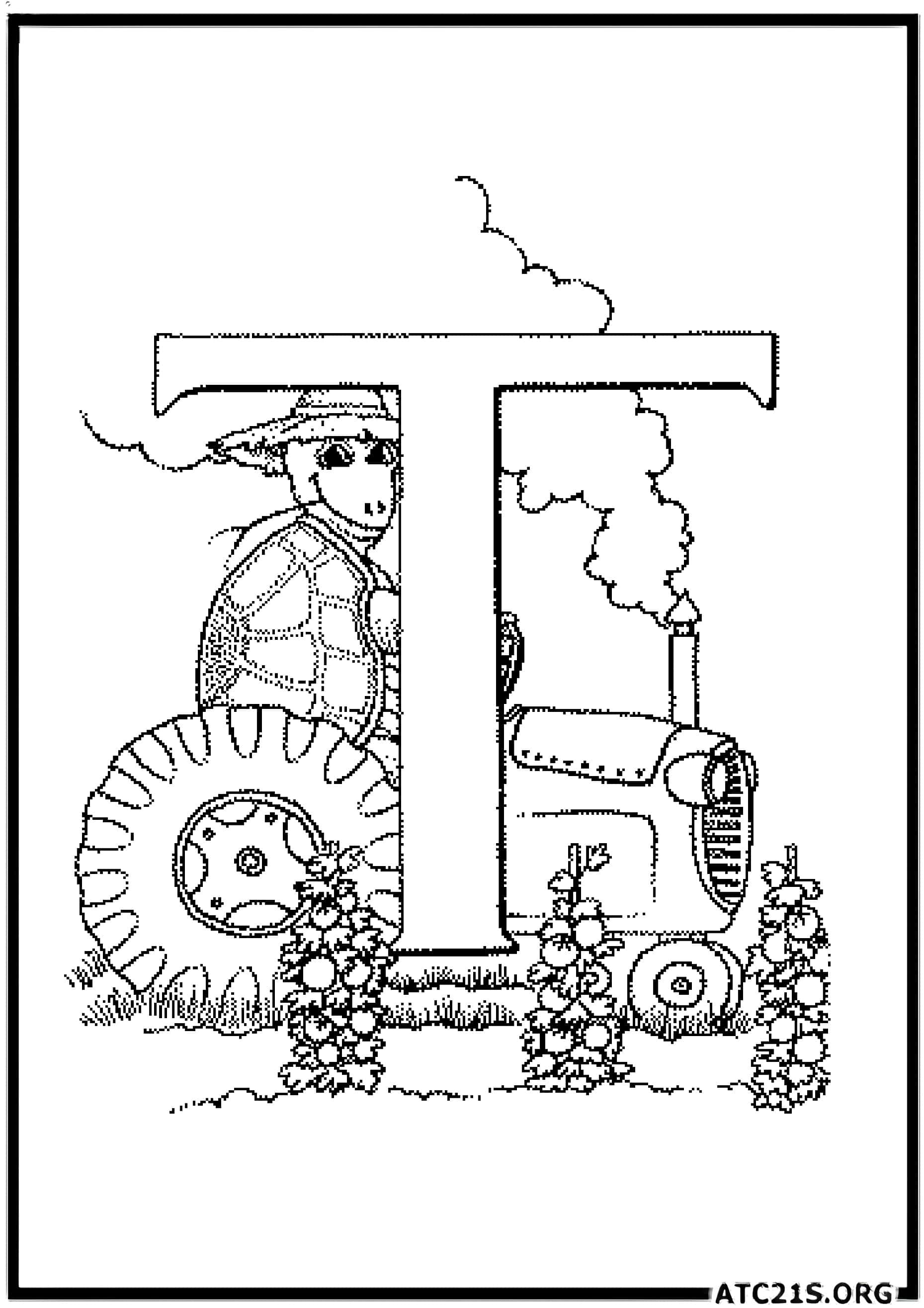 Letter T coloring page variant 2