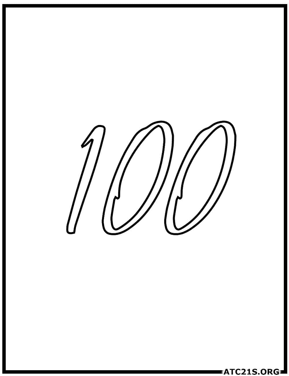 Number 100 calligraphy coloring page