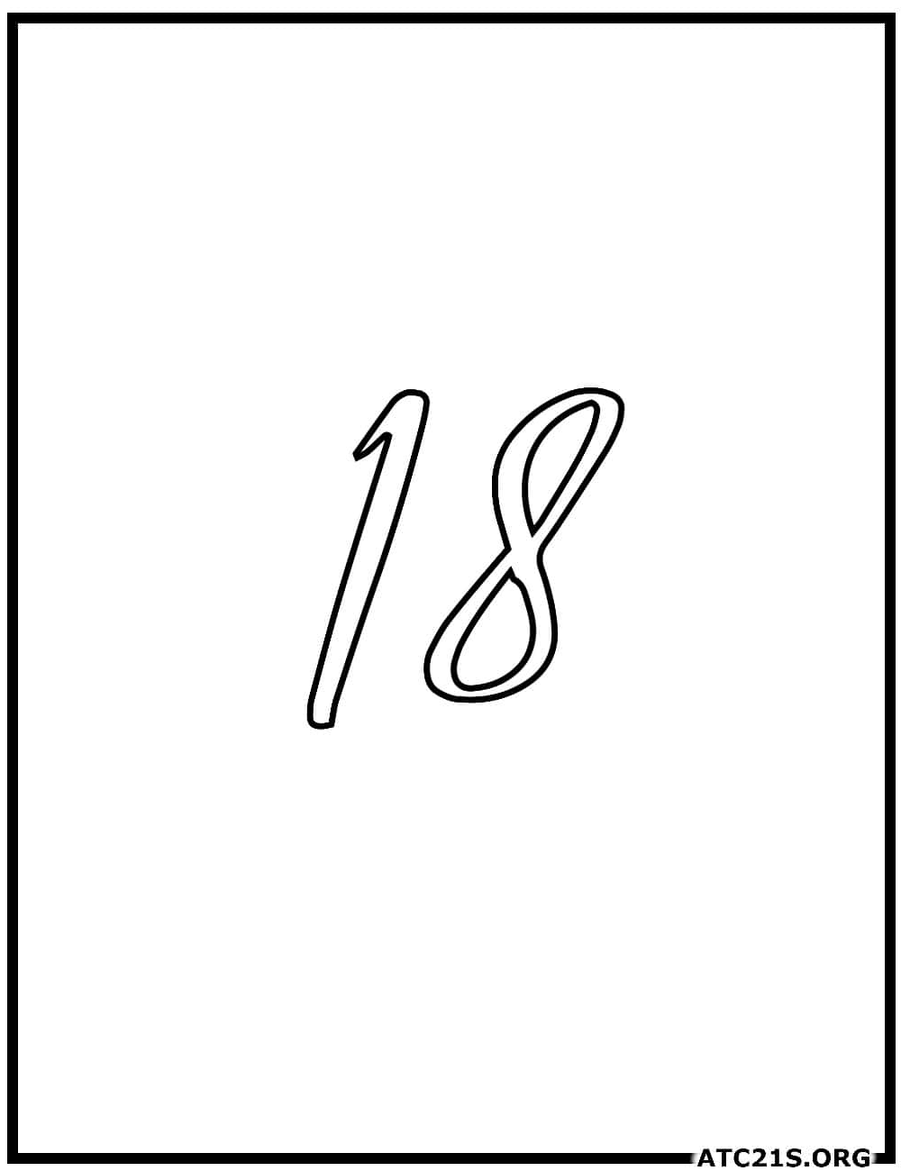 Number 18 calligraphy coloring page