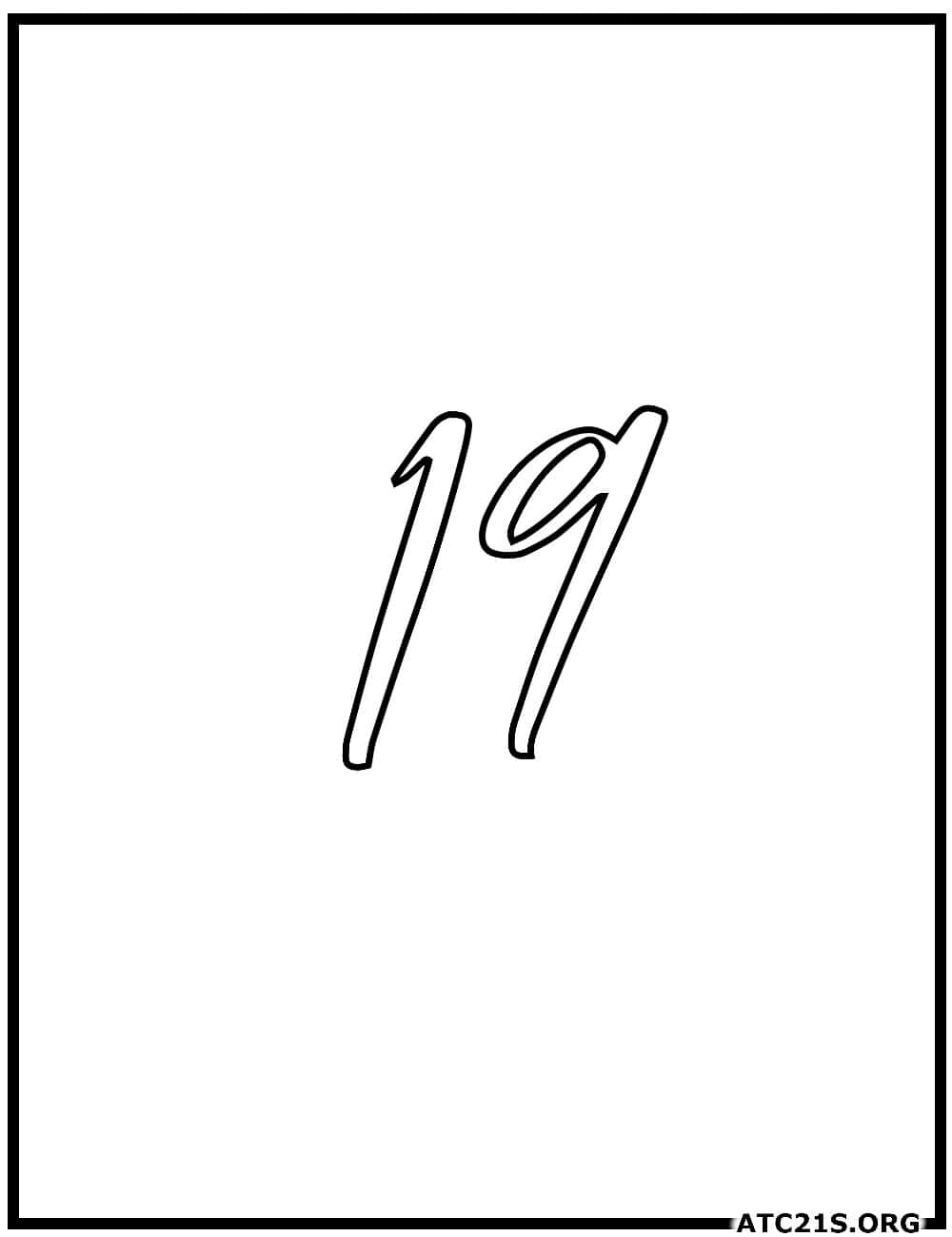 Number 19 calligraphy coloring page