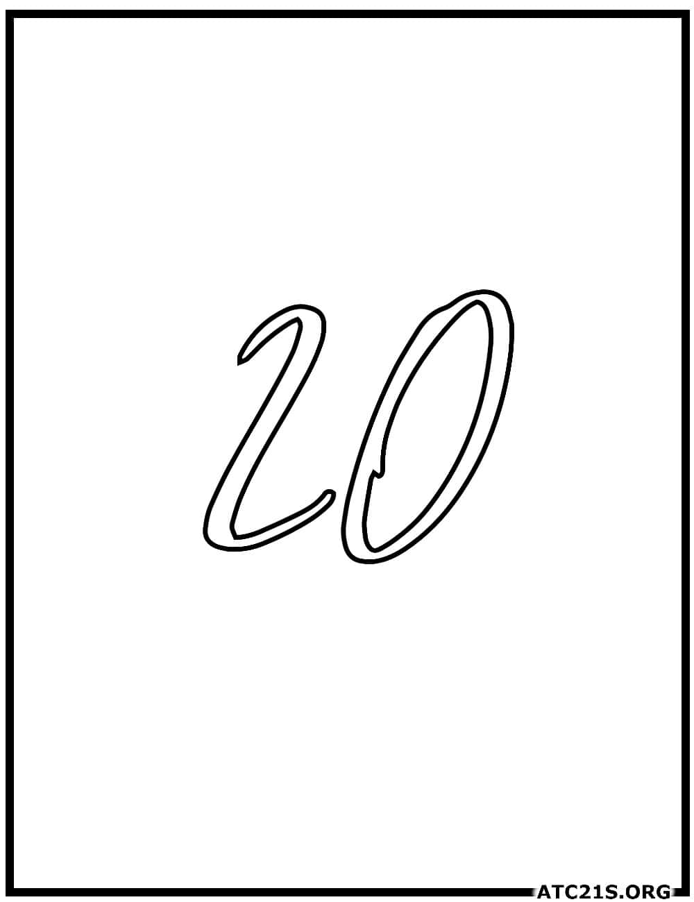 Number 20 calligraphy coloring page