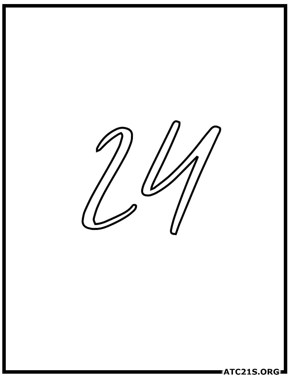 Number 24 calligraphy coloring page