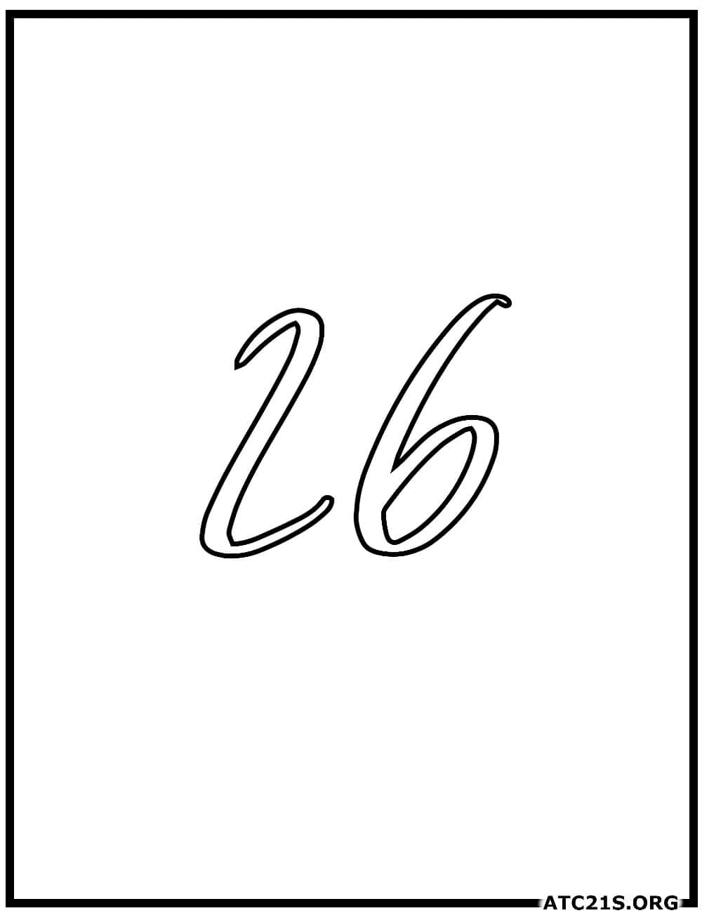 Number 26 calligraphy coloring page