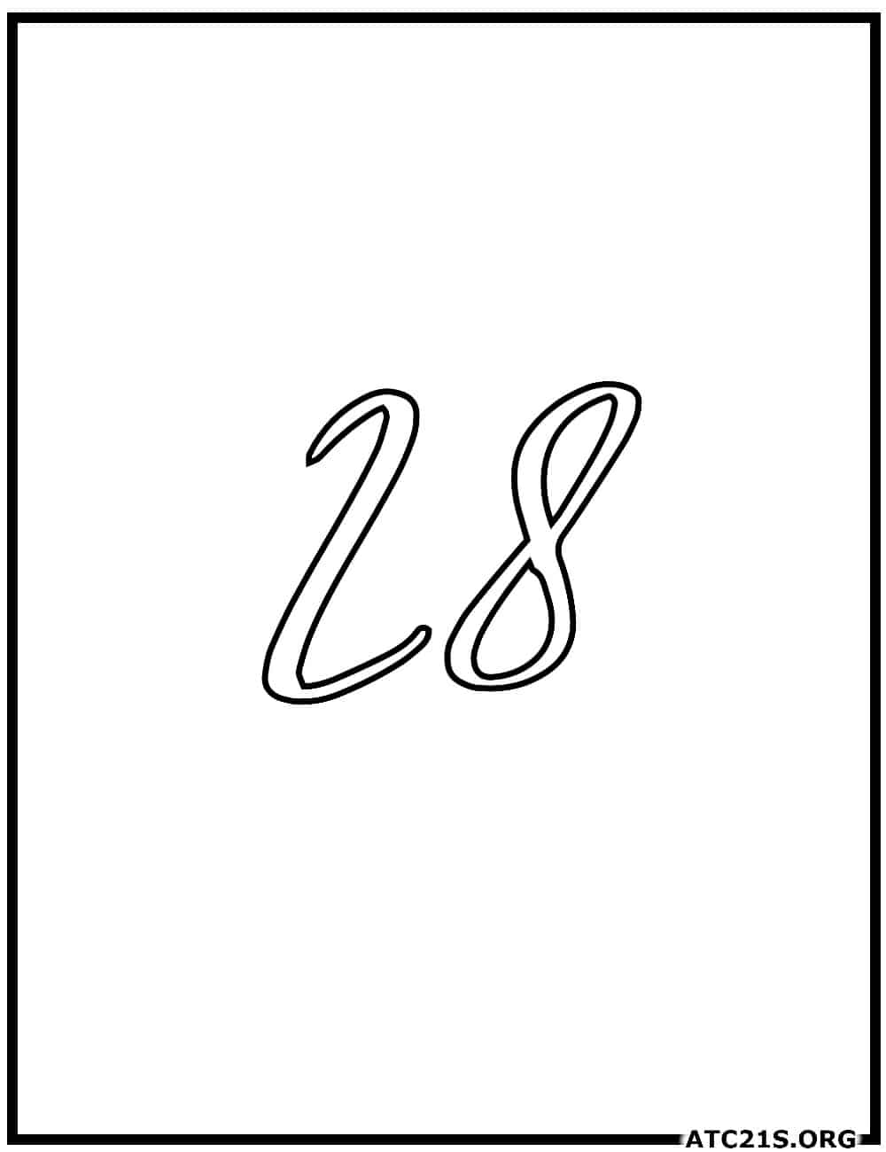 Number 28 calligraphy coloring page