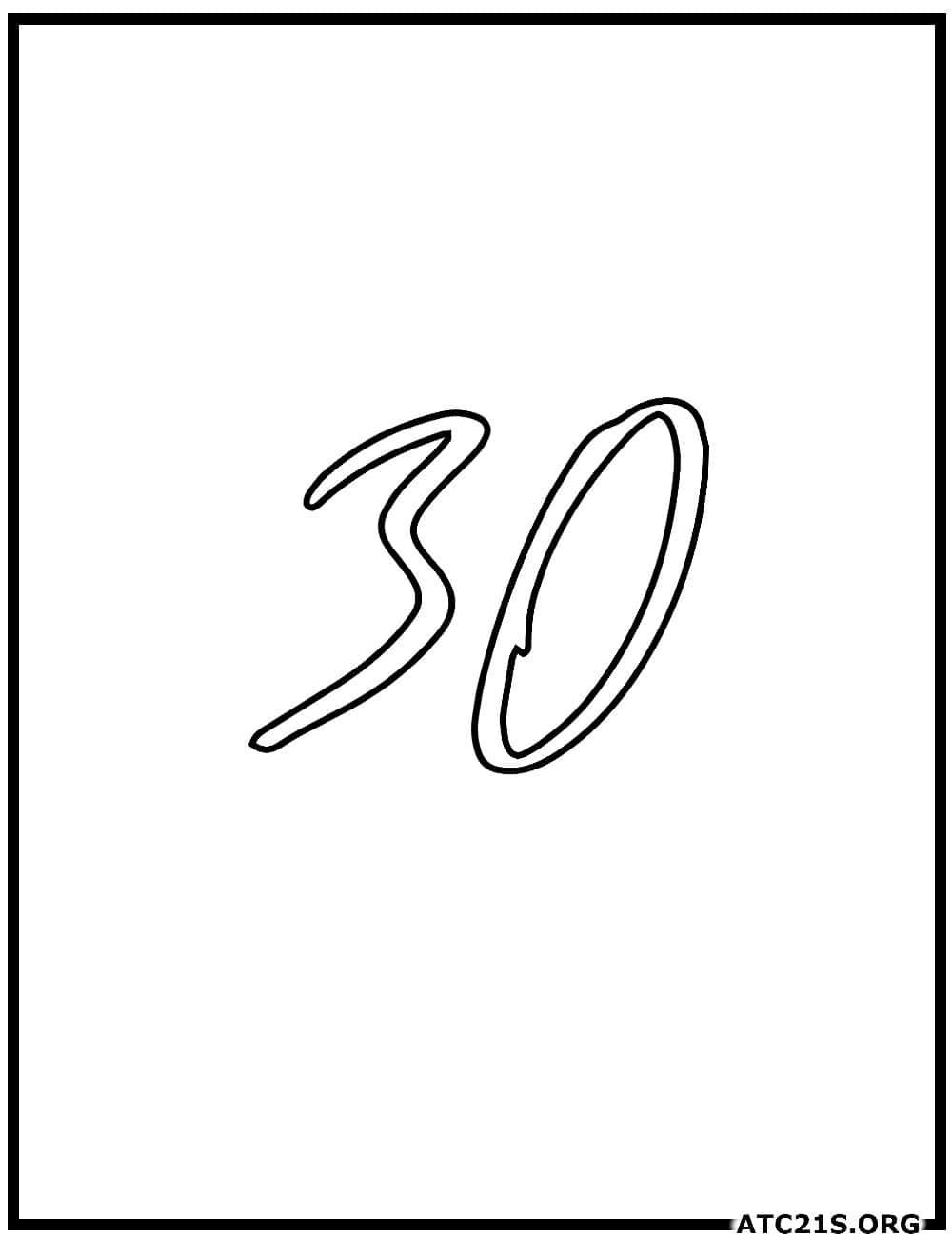 Number 30 calligraphy coloring page