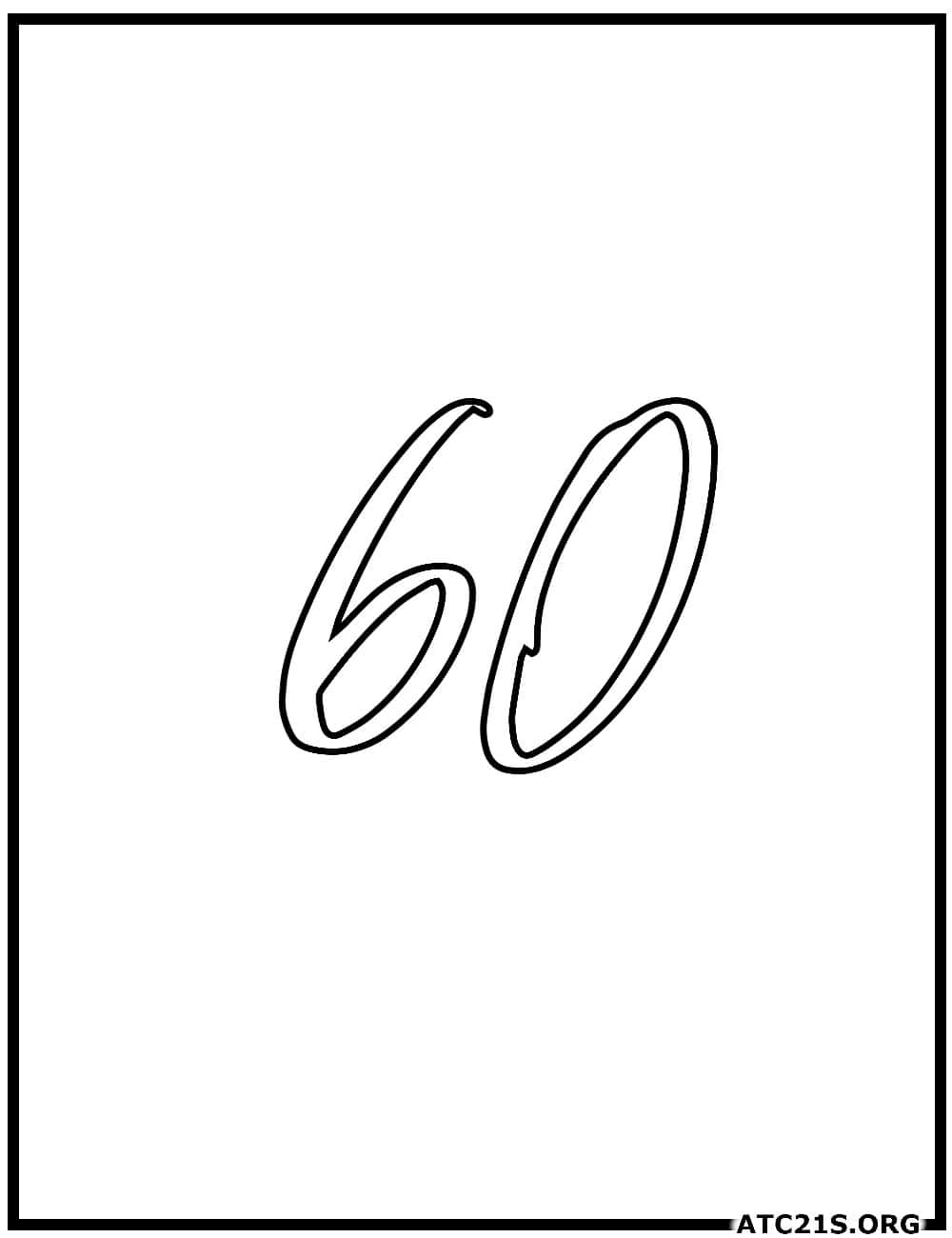 Number 60 calligraphy coloring page