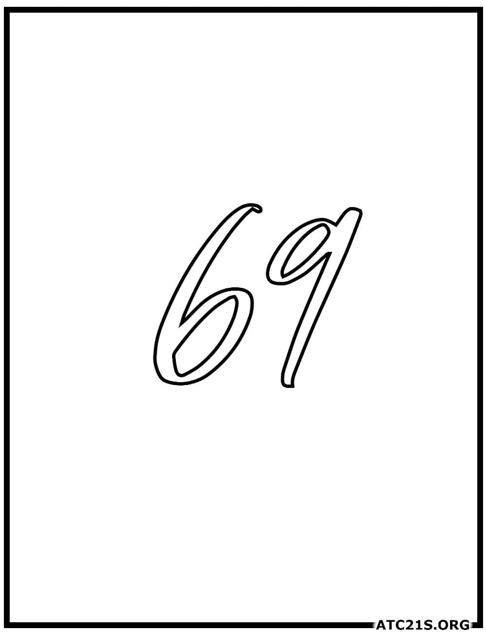 Number 69 calligraphy coloring page