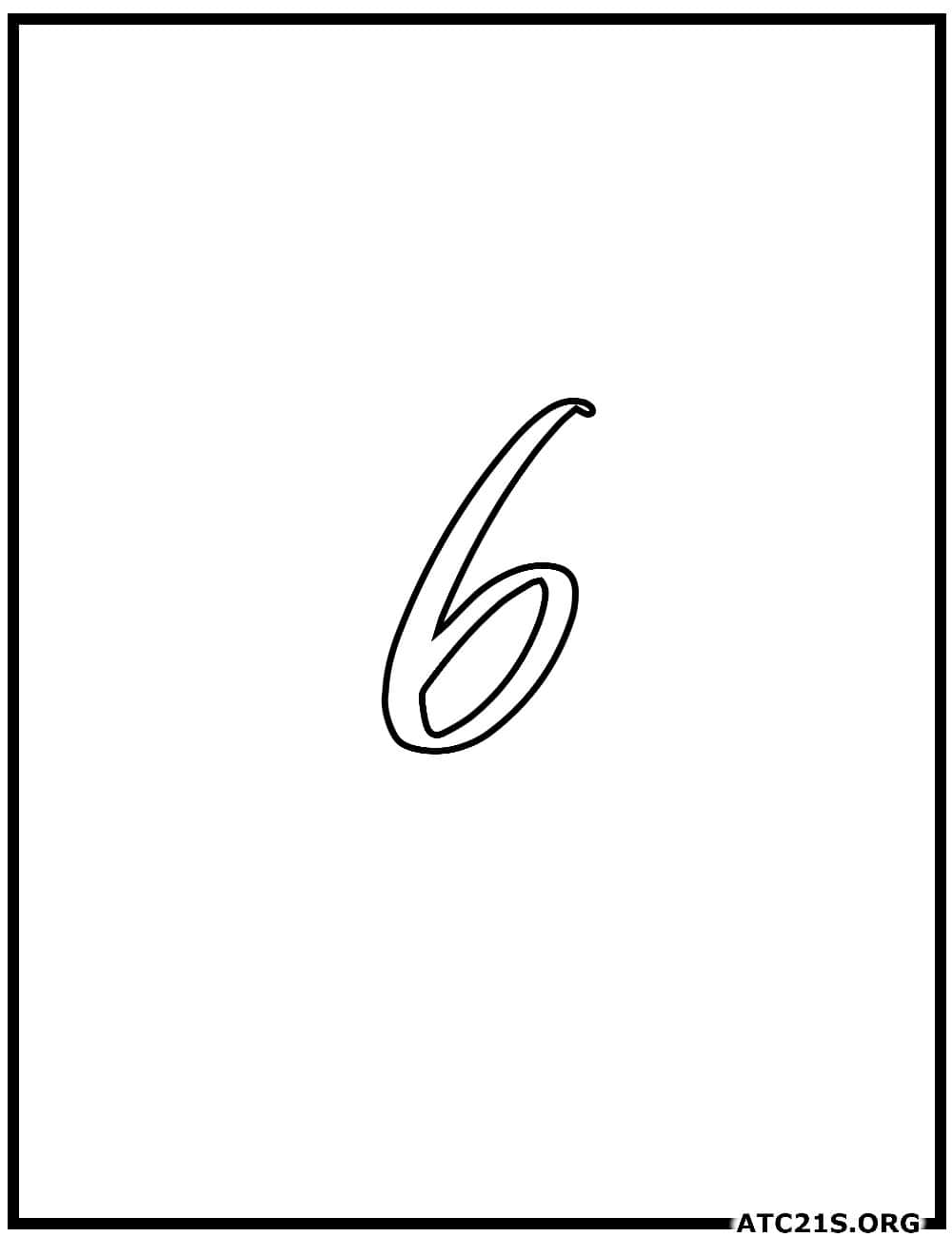 Number 6 calligraphy coloring page