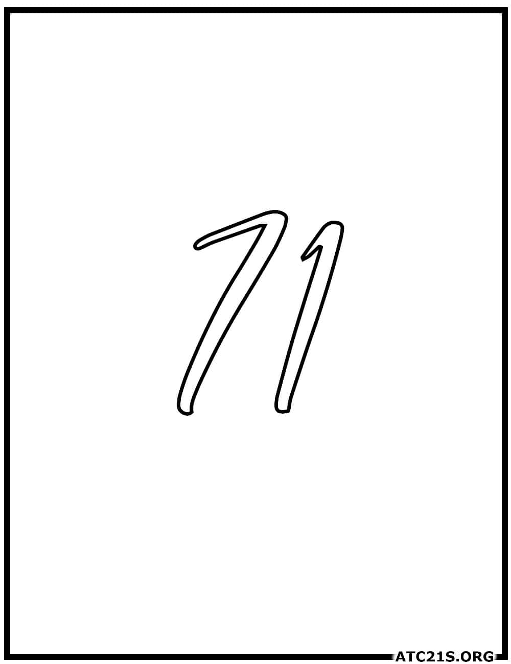 Number 71 calligraphy coloring page