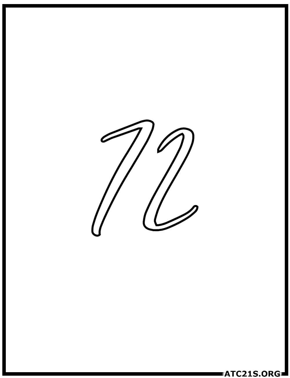 Number 72 calligraphy coloring page