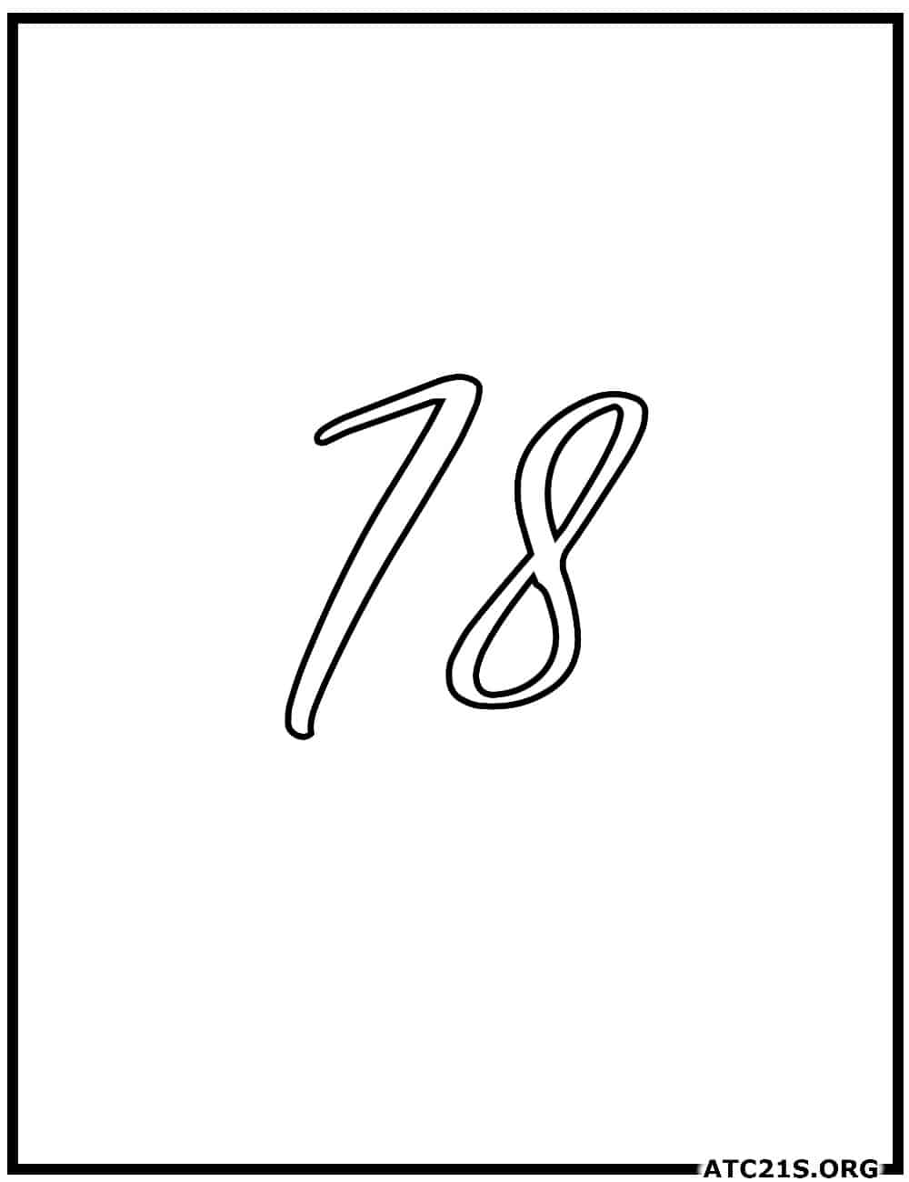 Number 78 calligraphy coloring page