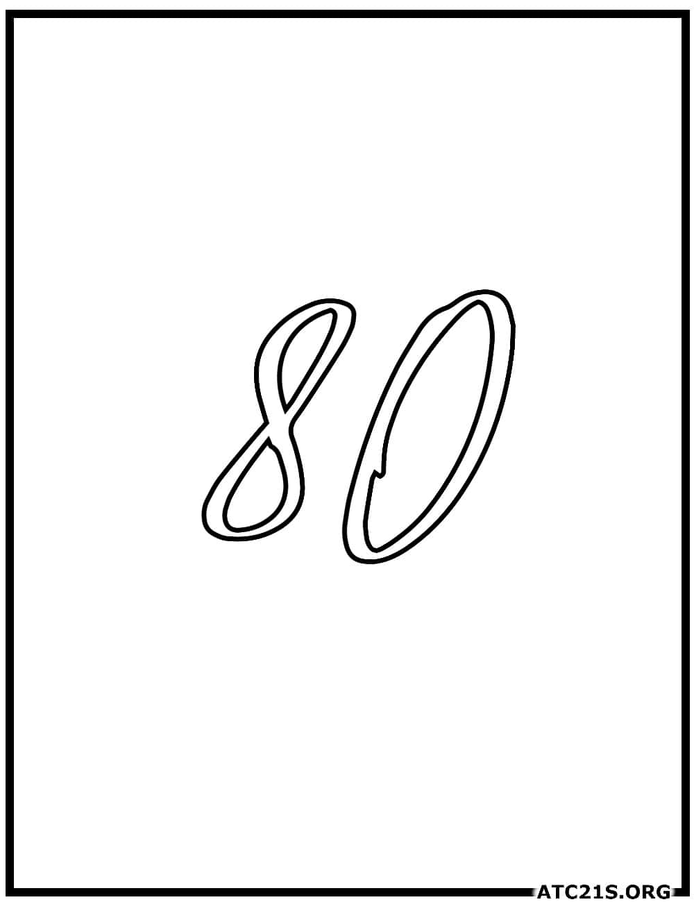 Number 80 calligraphy coloring page
