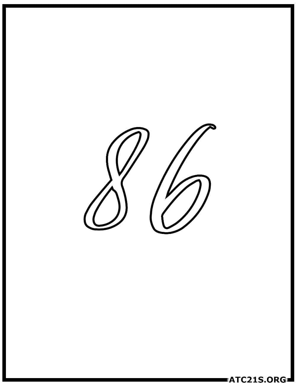 Number 86 calligraphy coloring page