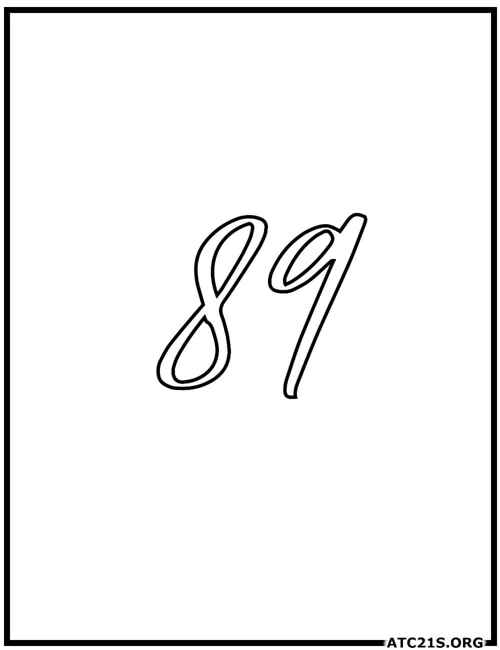 Number 89 calligraphy coloring page