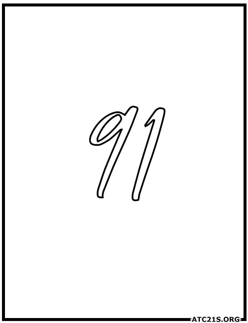 Number 91 calligraphy coloring page