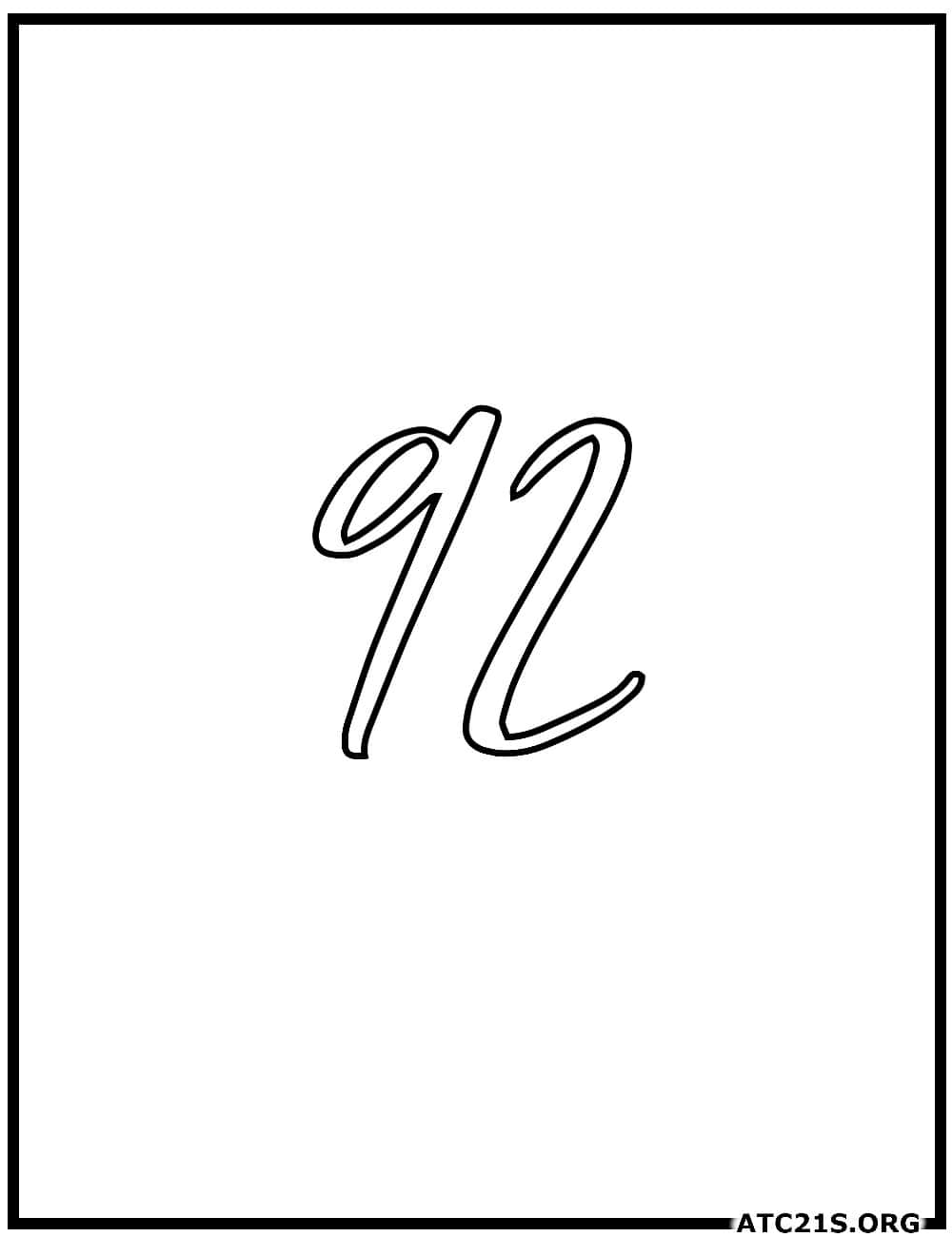 Number 92 calligraphy coloring page