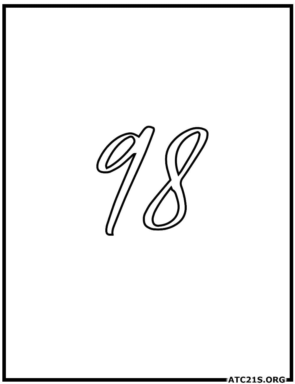 Number 98 calligraphy coloring page